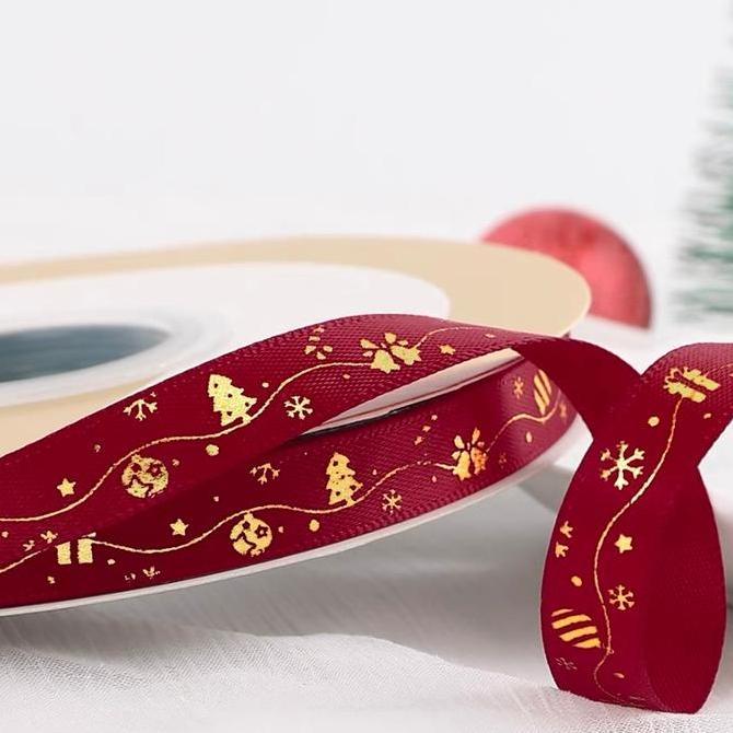 (harga 1 ROLL) pita satin natal pita kado natal pita natal 1Cm pita