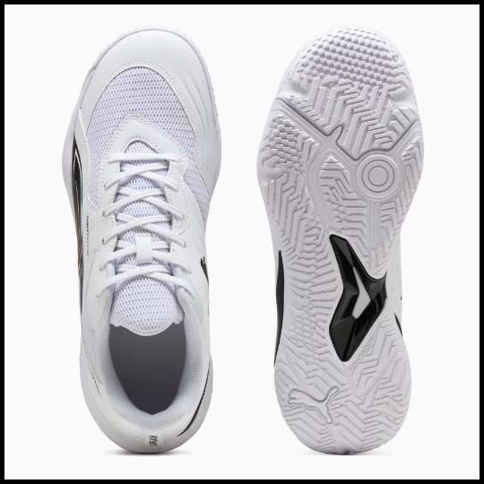 PUMA Sepatu Olahraga Indoor Unisex Tenis Padel Badminton Solarflash III warna PUMA White-PUMA Black 