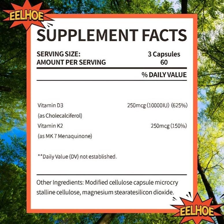 (Promo!) Eelhoe Usa Vit D3+K2 10000 Iu 250Mcg - 60 Kapsul D3K2 10000Iu Original