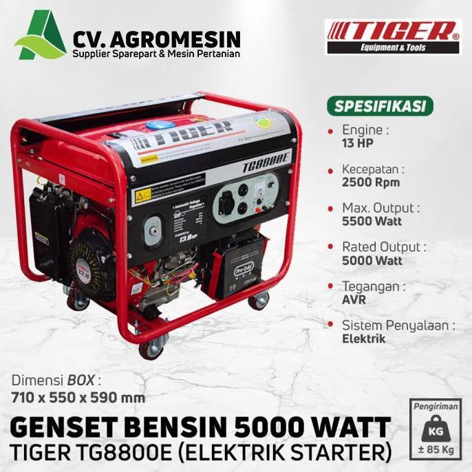 Terlaris Genset 5500 Watt Tiger Tg 8800 E Starter Elektrik & Manual