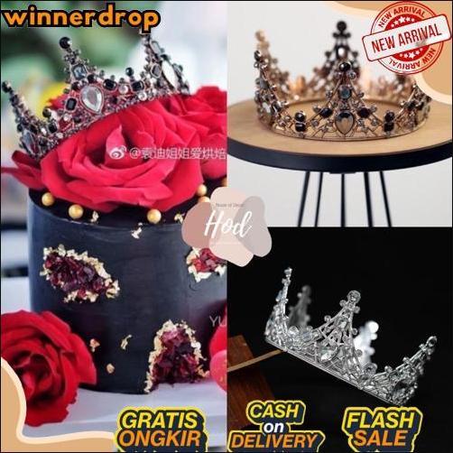 New Topper Bold Crown Black Silver Dark Gold Hiasan Birthday Cake Tiara Hitam Mahkota Kristal Warna 