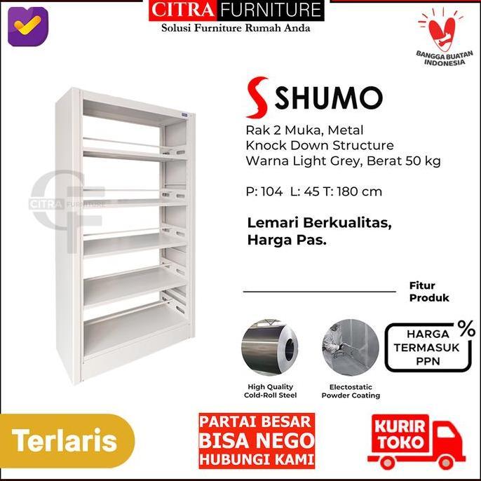 SHUMO Lemari Besi Rak Buku Perpustakaan Sekolah 2 Muka
