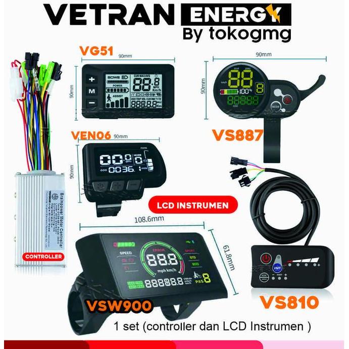 INSTRUMEN LCD dan Controller Sepeda Listrik pedal assist 24 36 48 volt