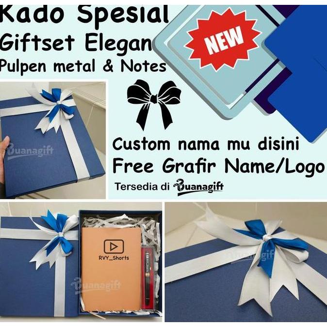 Hampers Gift Box Buku Notes & Pena Aesthetic untuk Kado Ultah / Wisuda - Free Grafir - Buanagift