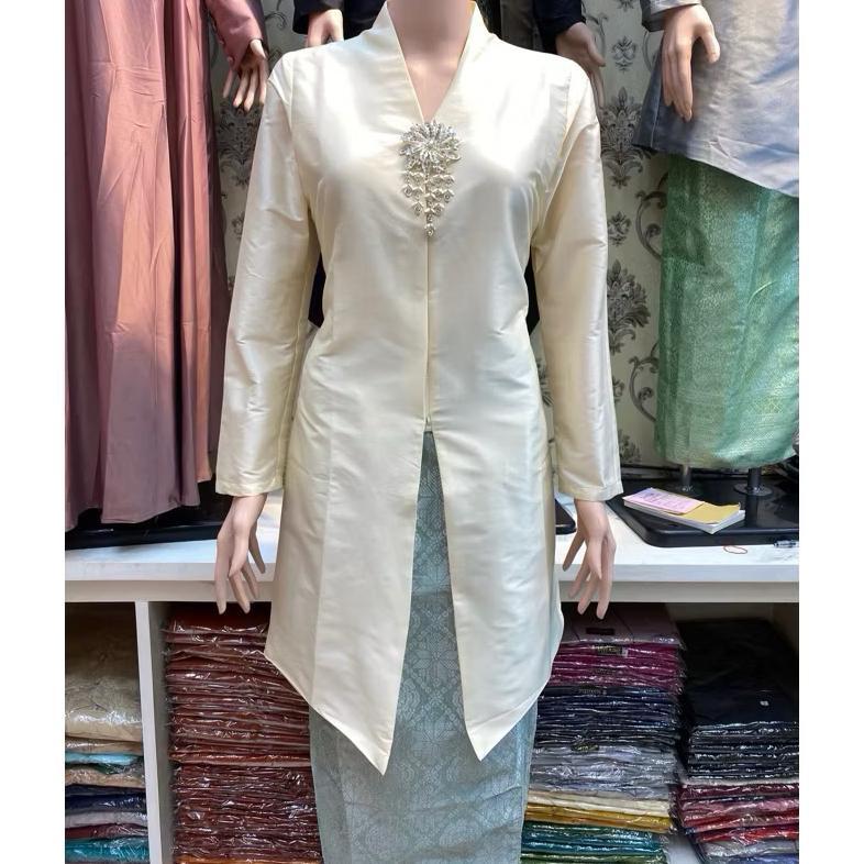 Setelan Kebaya Tunik Kurung Melayu Tafeta / Kebaya Tunik Modern / Rok Lilit Songket / Kebaya Tafeta 