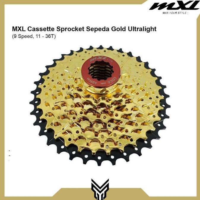 Cassette MXL Gold Ultralight 9 Speed 11-36T Sprocket Cassette Gear Sepeda