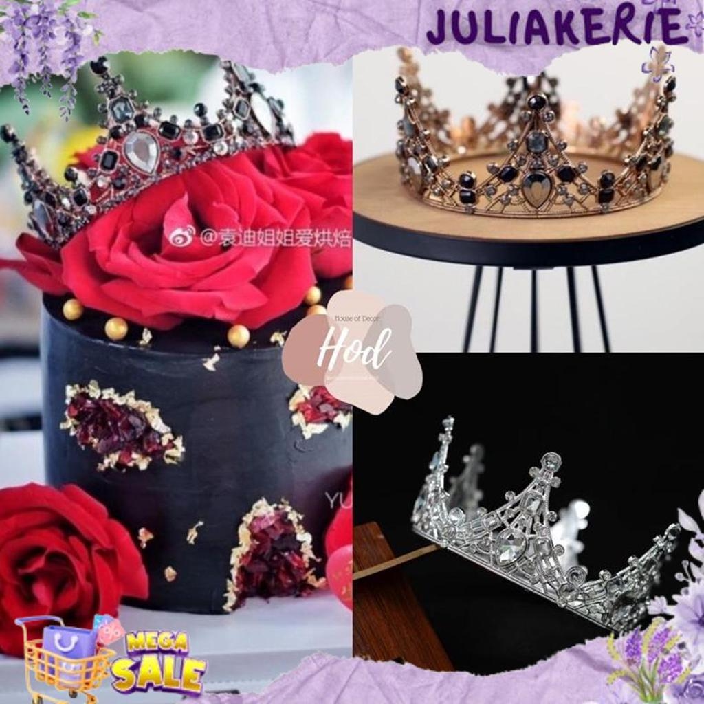 Cod Topper Bold Crown Black Silver Dark Gold Hiasan Birthday Cake Tiara Hitam Mahkota Kristal Warna 