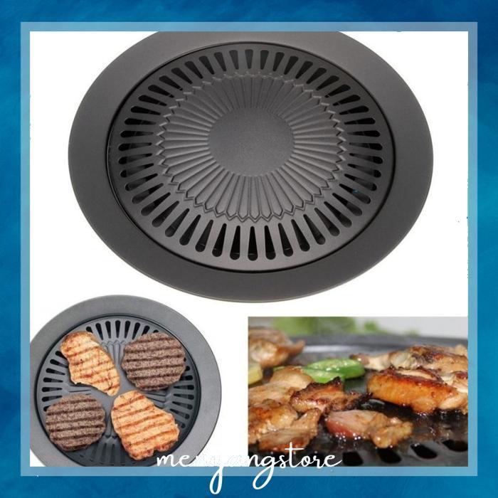 2er-54 Grill Pan BBQ Alat Pemanggang Anti Lengket Bulat Wajan Teflon Besi Panggangan BBQ korea all y