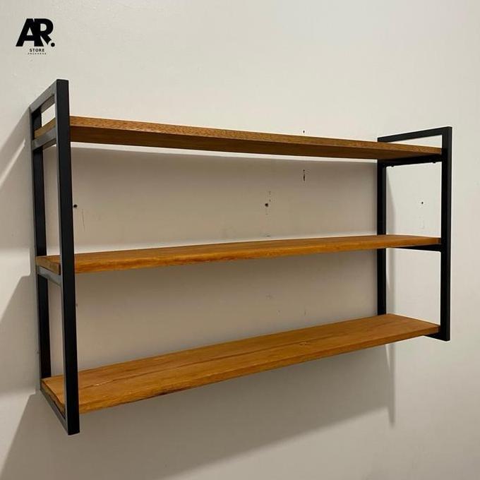 Rak dinding gantung kichenset 3 susun rak dinding kayu besi serbaguna rak buku bumbu dapur besi holl