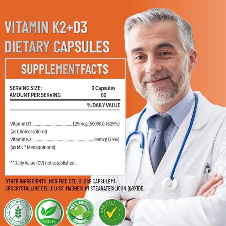 (Promo) Ellhoe Usa Vitamin K2 90 Mcg D3 5000 Iu 60 Kapsul K2+D3 5000Iu Original