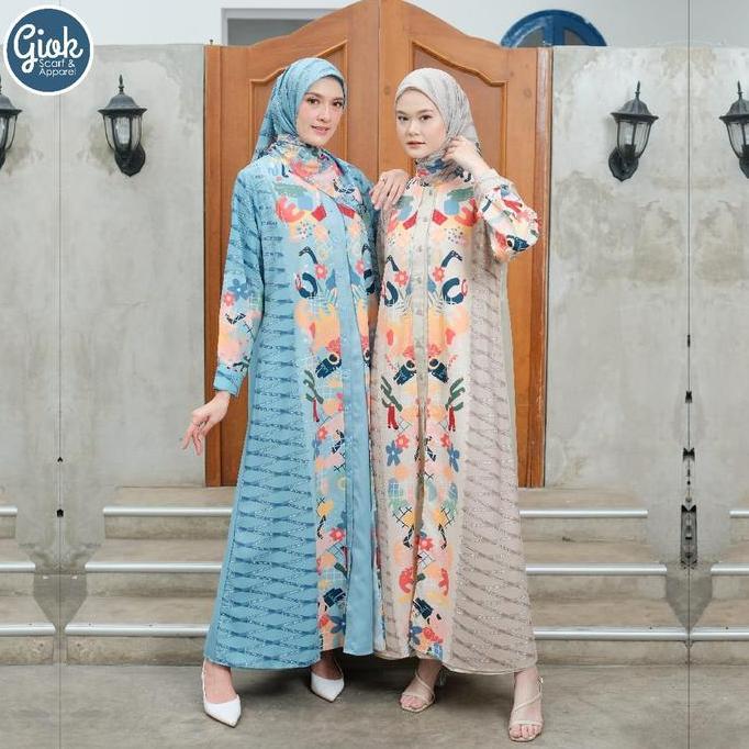 SKYSHOP HIJAB HANNAH DRESS BY GIOK SCARF DAN APPAREL BAHAN PRINTING GASUN PANJANG DEWASA GAMIS MODIS