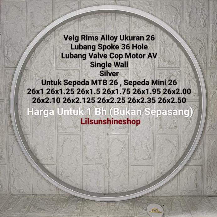 Rims Velg 26 Lubang 36 Hole Sepeda MTB Mini City Bike Ada Brake Line Single Wall Alloy Silver Jumlah