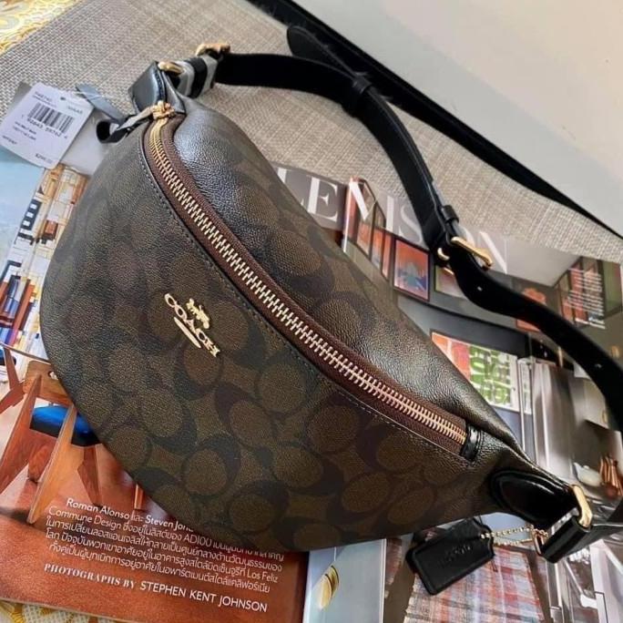 [ORIGINAL] COACH Belt Bag In Signature Black Brown Coach Waistbag