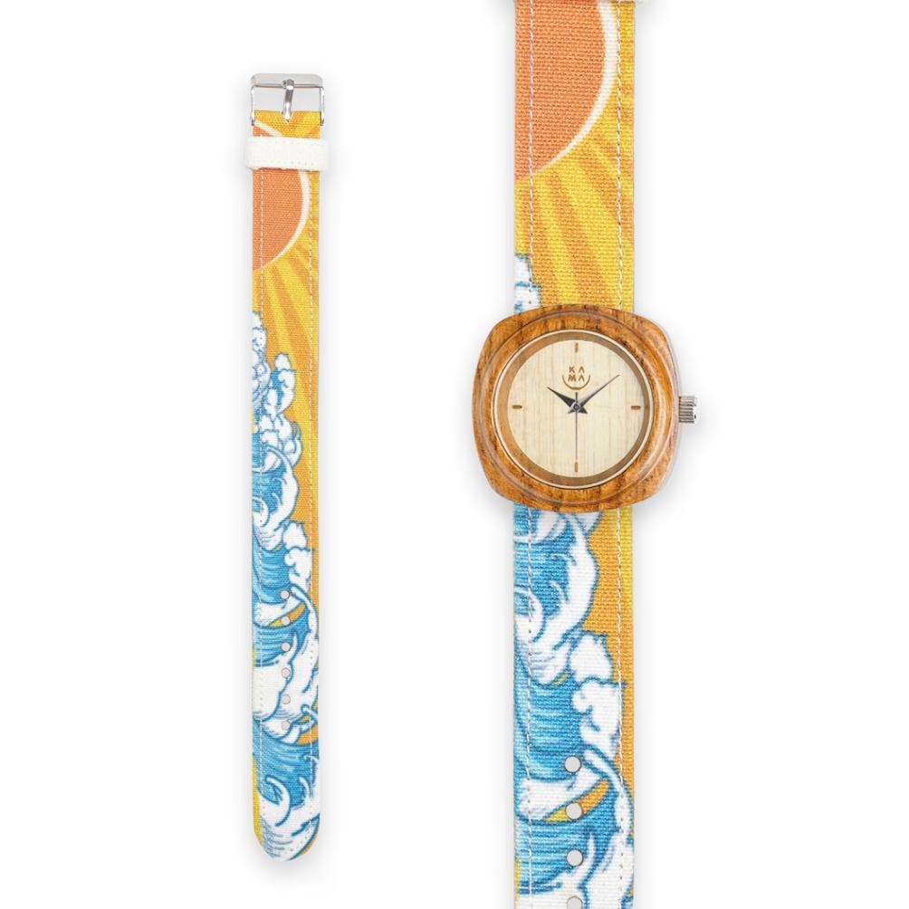Jam Tangan Kayu Kama Edisi Strap Wave Unisex Jam Tangan