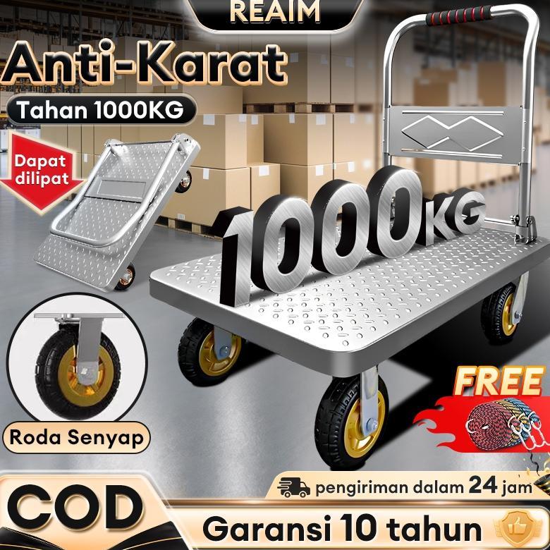 Reaim Troli Barang Lipat troli lipat portable Besi 1000 Kg Besi Troli Baja Kuat Tebal