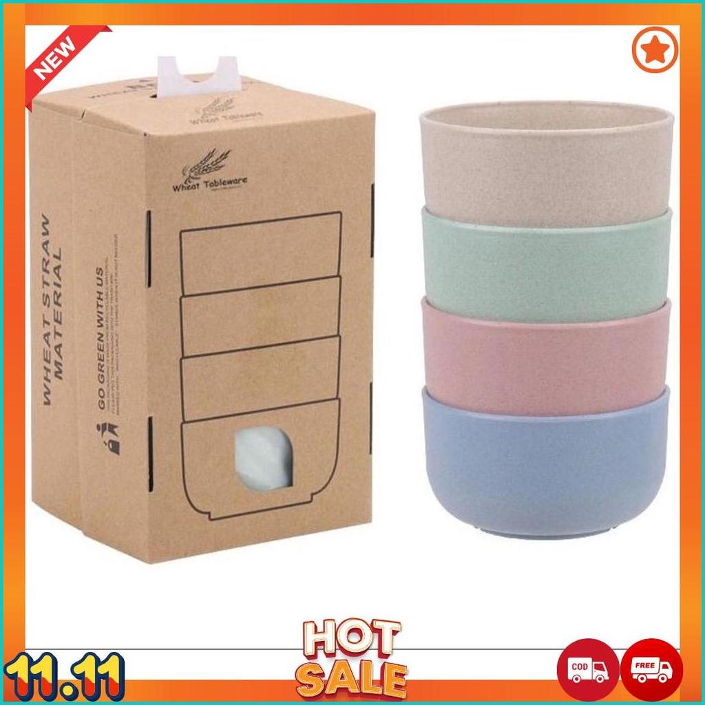 Ikiloshop Ms4 Mangkok Jerami Gandum Mangkuk Plastik Set 4Pcs Wheat Straw Bowl Warna Warni Box Set Co