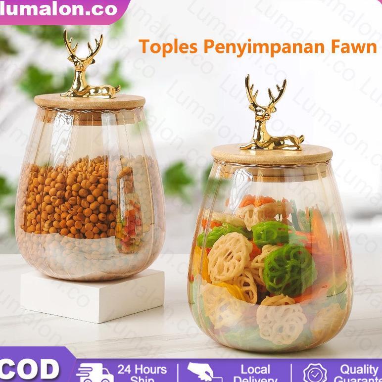 Lumalon 600ml/750ml Toples Rusa Gold Toples Gold Penyimpanan Makanan Toples Lebaran Toples Kue Tople