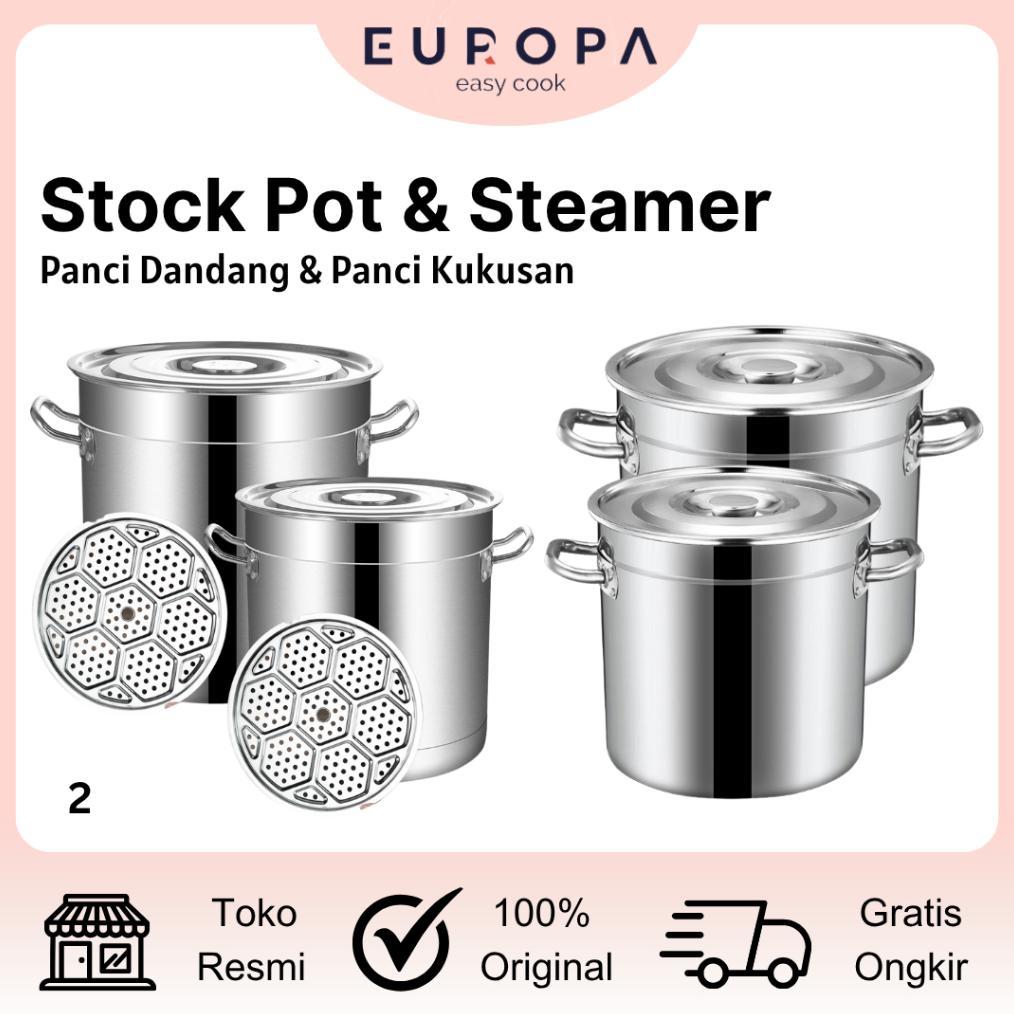 Panci Dandang Stainless Steel Tebal Panci Bakso Jumbo Stockpot Panci Kukus Panci Besar EUROPA