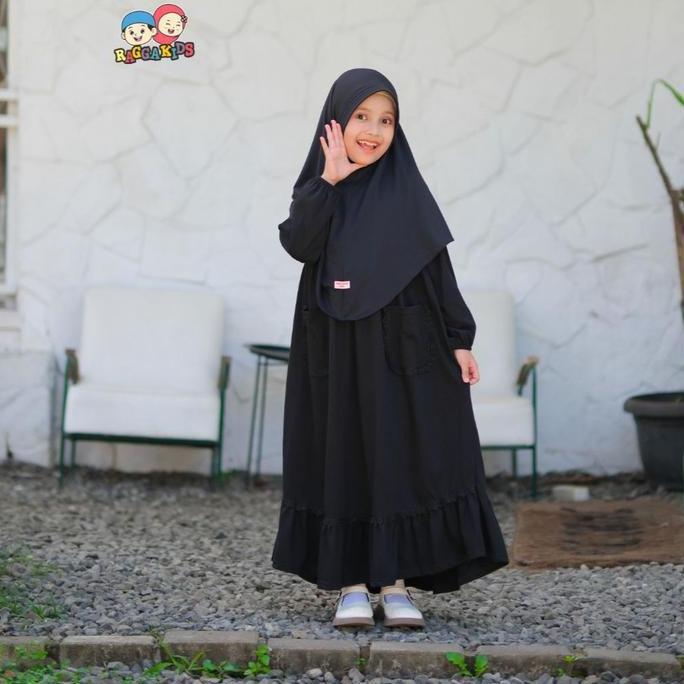 Raggakids Gamis Hitam Polos Bahan Kaos Rg 52 V2 usia 4-13 tahun Terlaris
