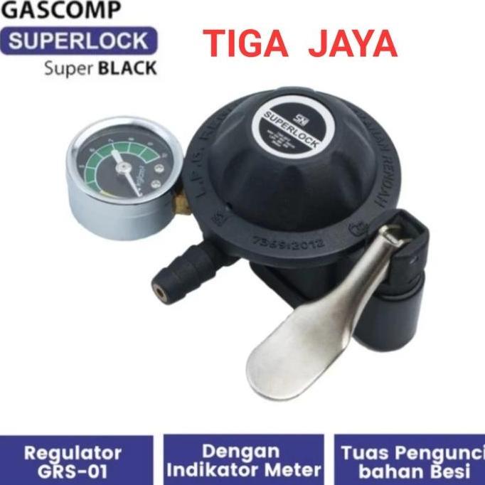 Regulator Gas LPG Super Lock GRS 01 + Meter Tekanan Rendah Anti Bocor