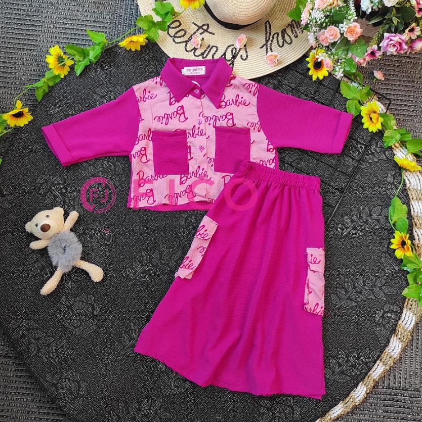 Skyline - Baju Setelan Barbie Anak Perempuan Baju Setelan Cargo Barbie Usia 3-12Tahun - Promo Xtra