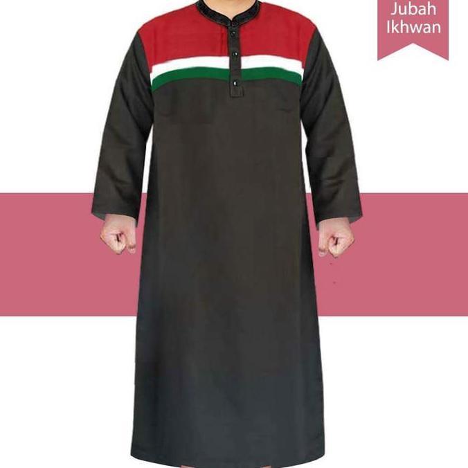 Gamis Jubah Palestina putih pria dewasa lengan panjang fashion muslim pakaian perlengkapan sholat Te