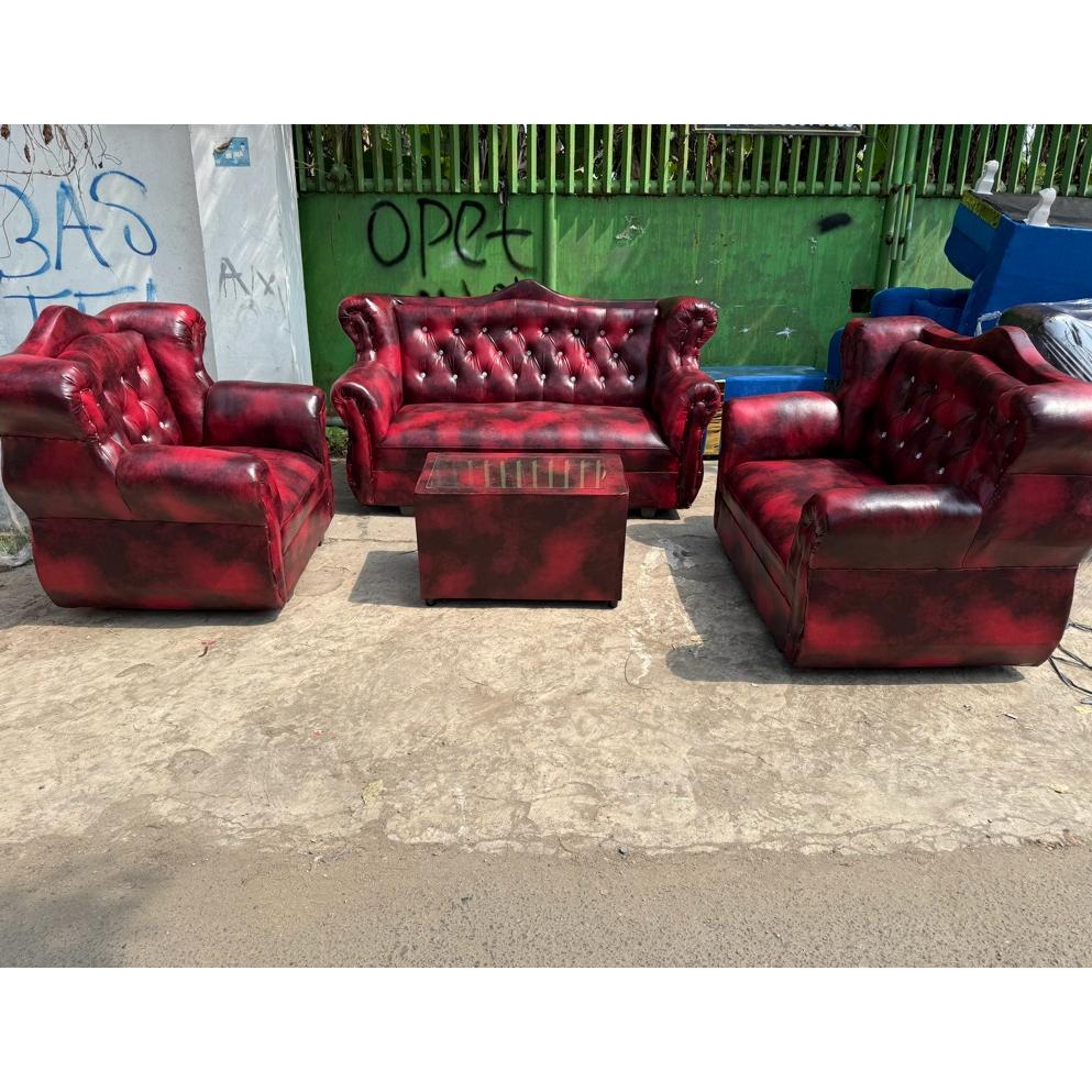 SOFA RUANG TAMU TIGER  321 bahan full kalep, tersedia warna merah, hitam, coklat