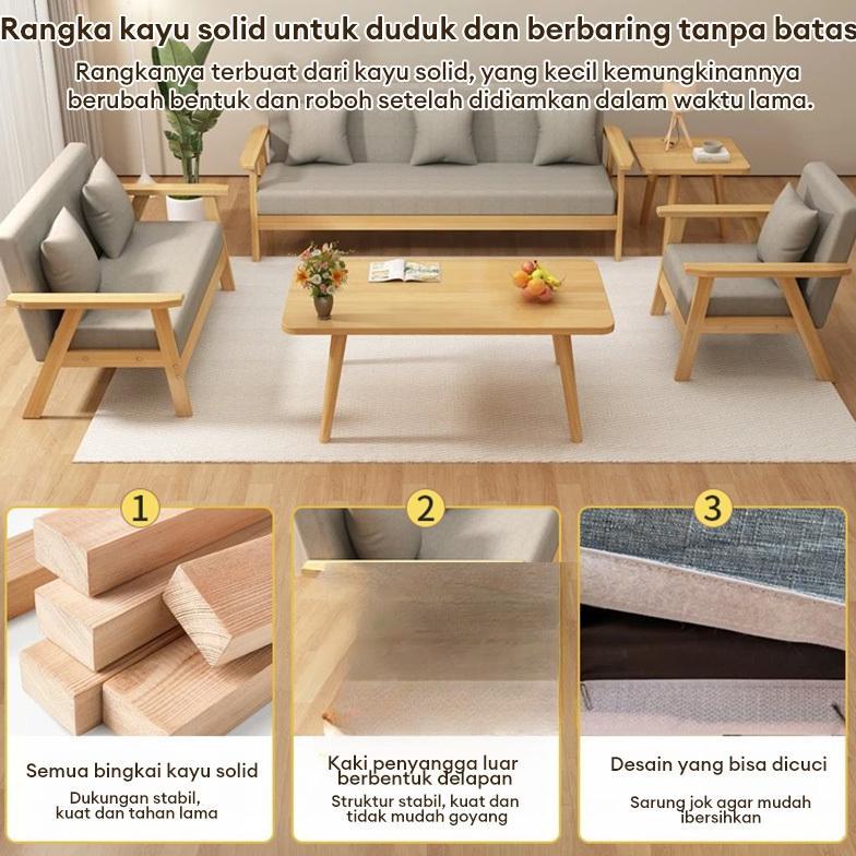 Sofa bed 3/2/1 Tempat Duduk Sofa Ruang Tamu Sofa Empuk Kayu Solid Sofa bed Kursi Ruang Tamu Sofa San