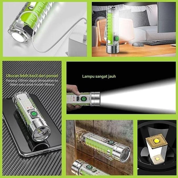Terjangkau Senter Mini 520A Transparan / Senter Lampu Strobo / Senter Multifungsi 520