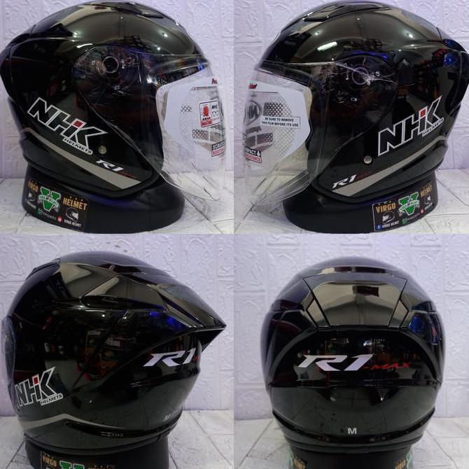 NHK HELM R1 MAX SOLID BLACK DOUBLE VISOR|HELM NHK R1 MAX