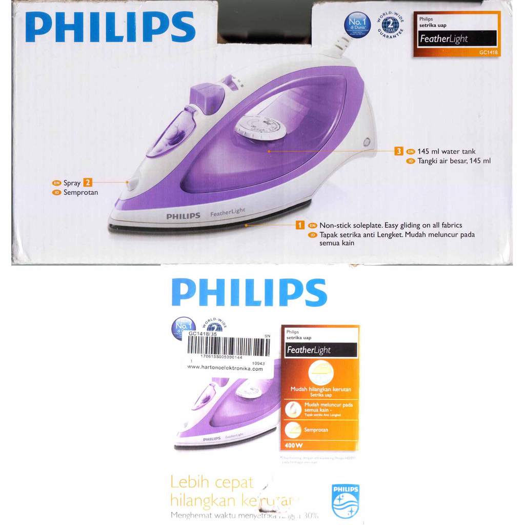 Setrika Uap Philips FeatherLight GC1418 – Kondisi Bagus & Siap Pakai