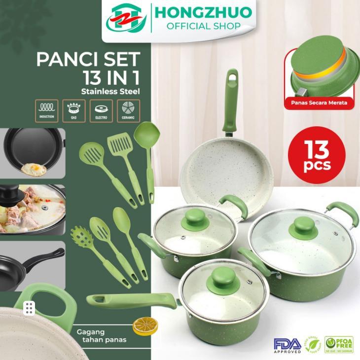 Hongzhuo Cookware Panci Set Penggorengan Spatula Set Isi 13Pcs 1 Set Frypan Saucepan