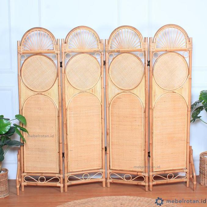 Sketsel / penyekat kayu rotan asli/alami - 4daun