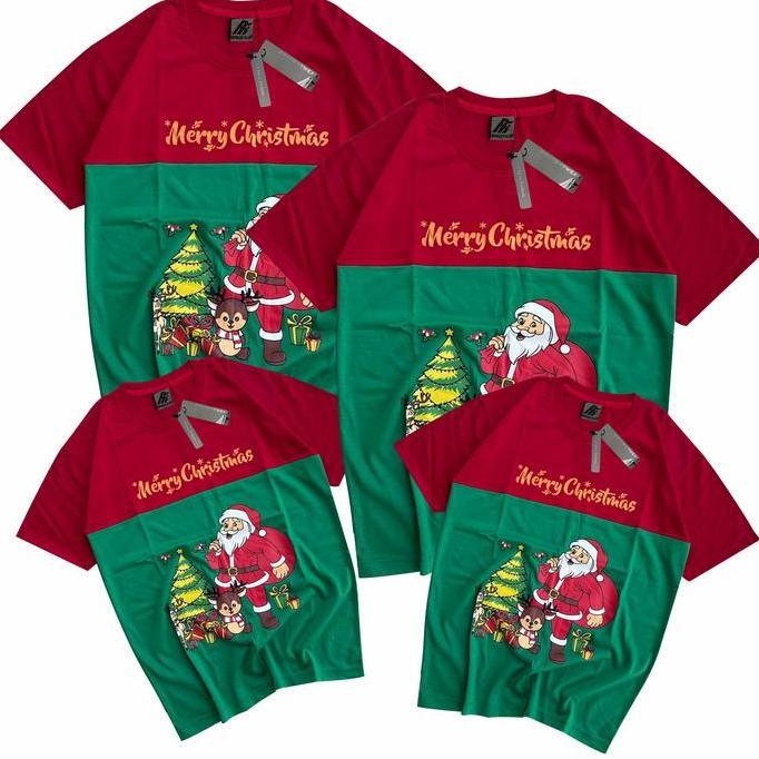 BRINGHTWEAR Kaos Natal HARGA 1 AN Anak dan Dewasa Bahan Katun 24S Motif Pendek Pasangan Ibu Cowok Cu