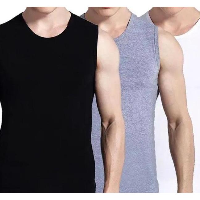 Paket 3 Pcs Singlet Yukensi Pria Dewasa Polos El Slim Fit Pakaian Dalam Pria Kaos Hitam Katun Putih
