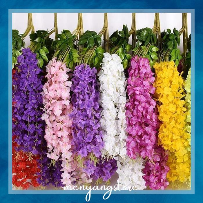 menyangstore [ 1 Lusin/12 pcs ] WISTERIA GANTUNG JUMBO / Bunga Wisteria Besar warna Putih Hemat