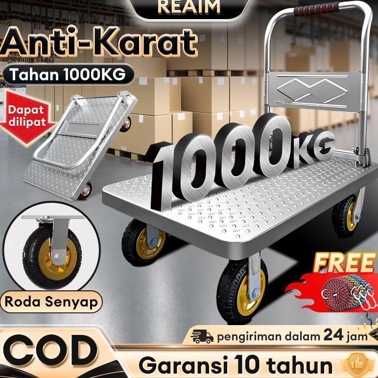Reaim Troli Barang Lipat troli lipat portable Besi 1000 Kg Besi Troli Baja Kuat Tebal