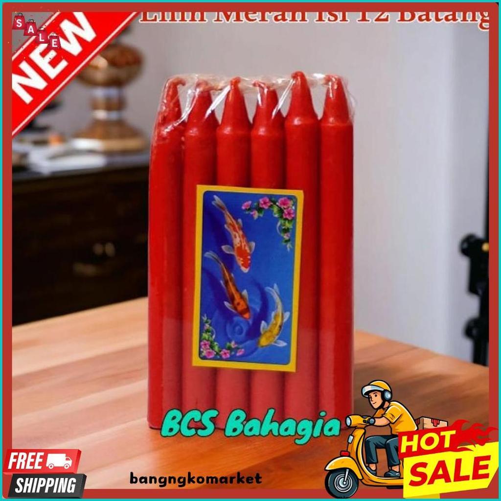 Cod Lilin Merah Sembahyang Isi 12 Batang Ukuran Besar / Lilin Sembahyang / Lilin Merah / Lilin Puja 
