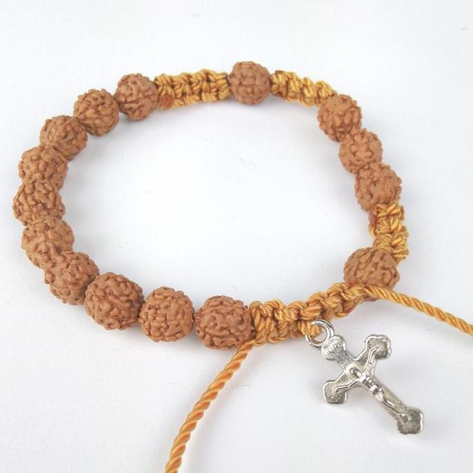 ] Rosario Gelang Genitri Jenitri Rudraksha Benang Tarik Ulur Salib Logam