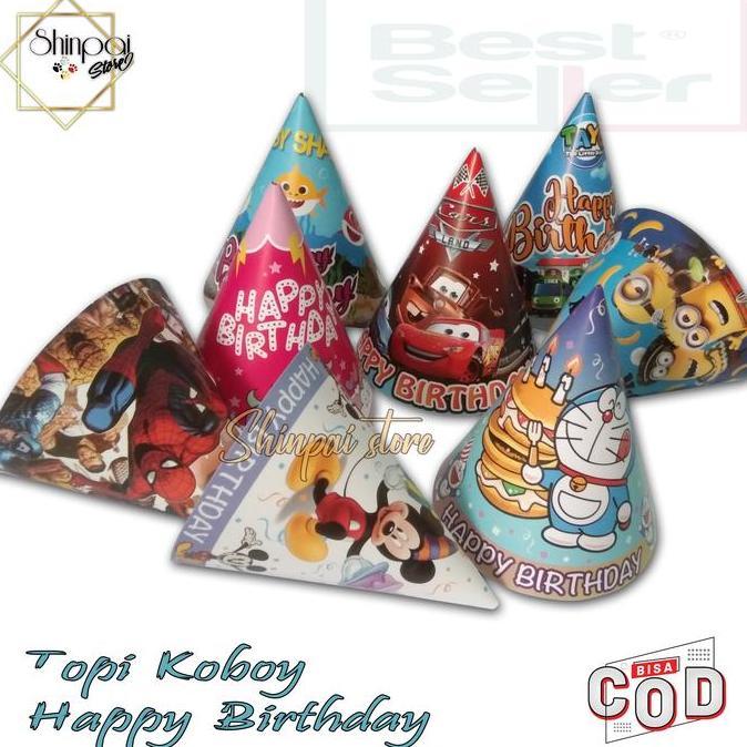 50 pcs Topi kerucut ulang tahun / Topi birthday / Topi ulang tahun kerucut karakter / Topi Ultah Ker