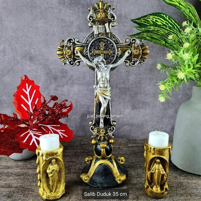 ~~~~~] Set Salib Duduk Benediktus Yesus Gold