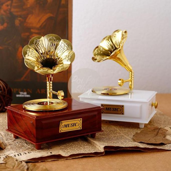 Buruan serbu] Kotak Musik Love Phonograph Flat Premium Gramophone Laci Retro Kado Unik Antik Nostalg