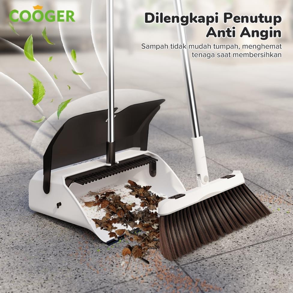 COOGER Sapu Pengki Otomatis Dapat Ditekuk Set Sapu Dan Alat Pel Standing Peras Otomatis Standing Mop