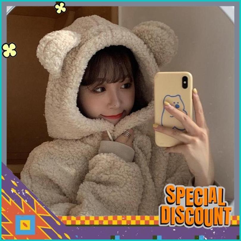 Ready Stock Kja-15 Jaket Luaran Wanita Import Korea Jepang Big Size Wol Bulu Kuping Beruang Winter M