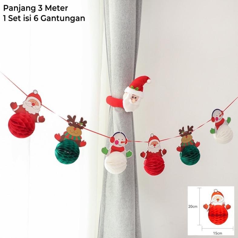 Garland Natal Flanel Honeycomb Gantung Banner Hiasan Christmas 2023 Stok