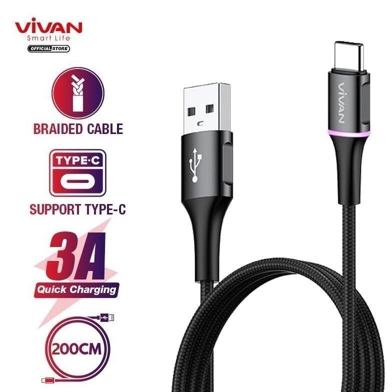 Vivan Kabel Data USB TYPE C 2M Quick Charge fast Charging 3A USB-A to Type-C 2 M100% Originaeter