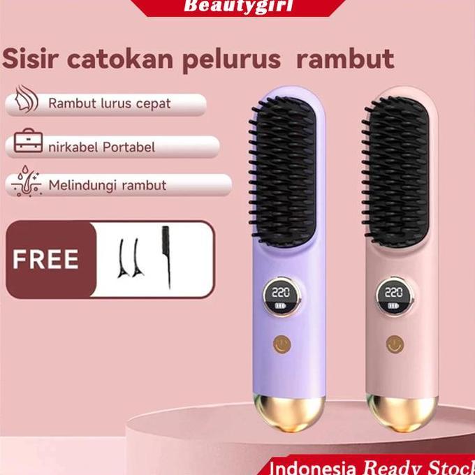 Hair Straightener Brush 2 IN 1/pelurus rambut/sisir catok/Sekali Sisir Langsung Halus/Catok Sisir El