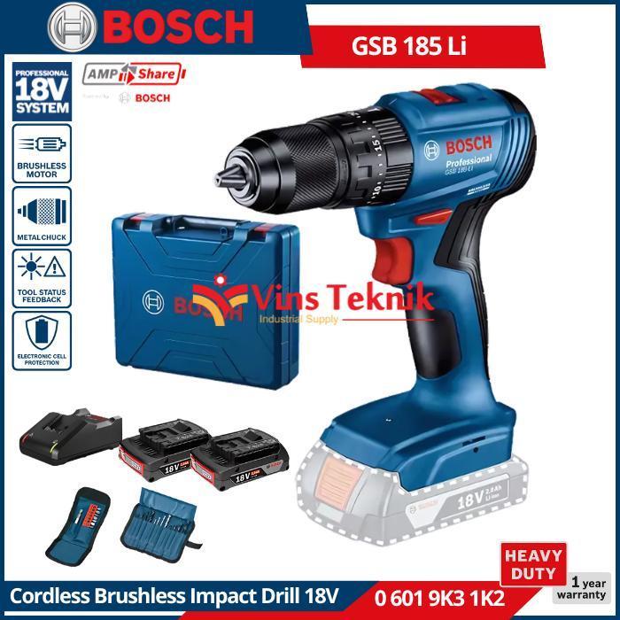 Bosch Gsb 185 Li Mesin Bor Baterai Tembok Cordless Brushless Impact Drill 18V Gsb185Li Original Dan 
