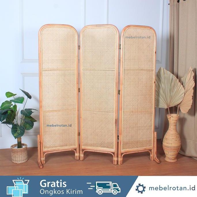 penyekat pembatas ruangan lipat / sketsel rotan - 3daun CO