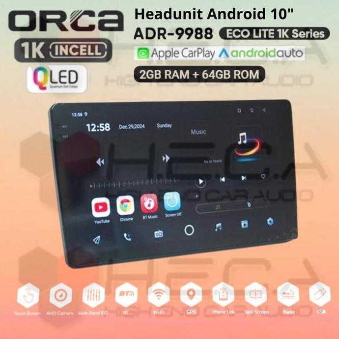 Murah Orca Eco Lite 1K Series 2/64 Gb 10" Inch Android Adr-9988 Head Unit Tape Tv Mobil